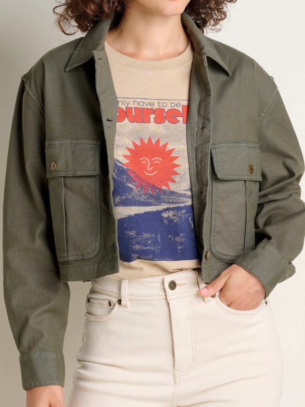 Toad & Co Wanderwell Cropped Safari Utility Jacket Large Olive Green